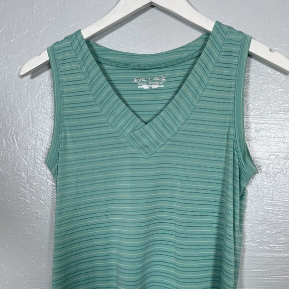 Royal Robbins Women XS Green Stripe Tank Top Ribbed Knit Stretch Gorp Granola - Picture 3 of 8